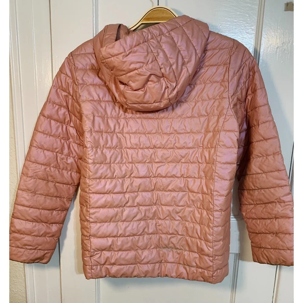 Lands‎ End Kids Girl Puffer Jacket Pastel Pink Zip Hooded Lightweight L/10-12